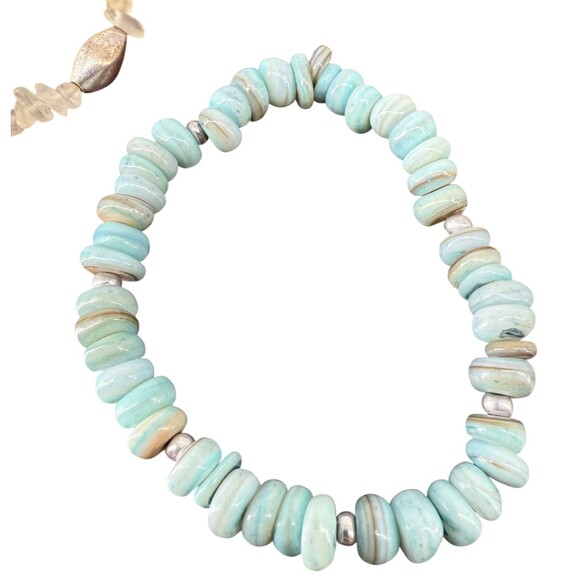 J. Jill Multi Beaded Stretch Bracelet Set Aqua Silver Tone Stackable Beachy Boho - Picture 13 of 13